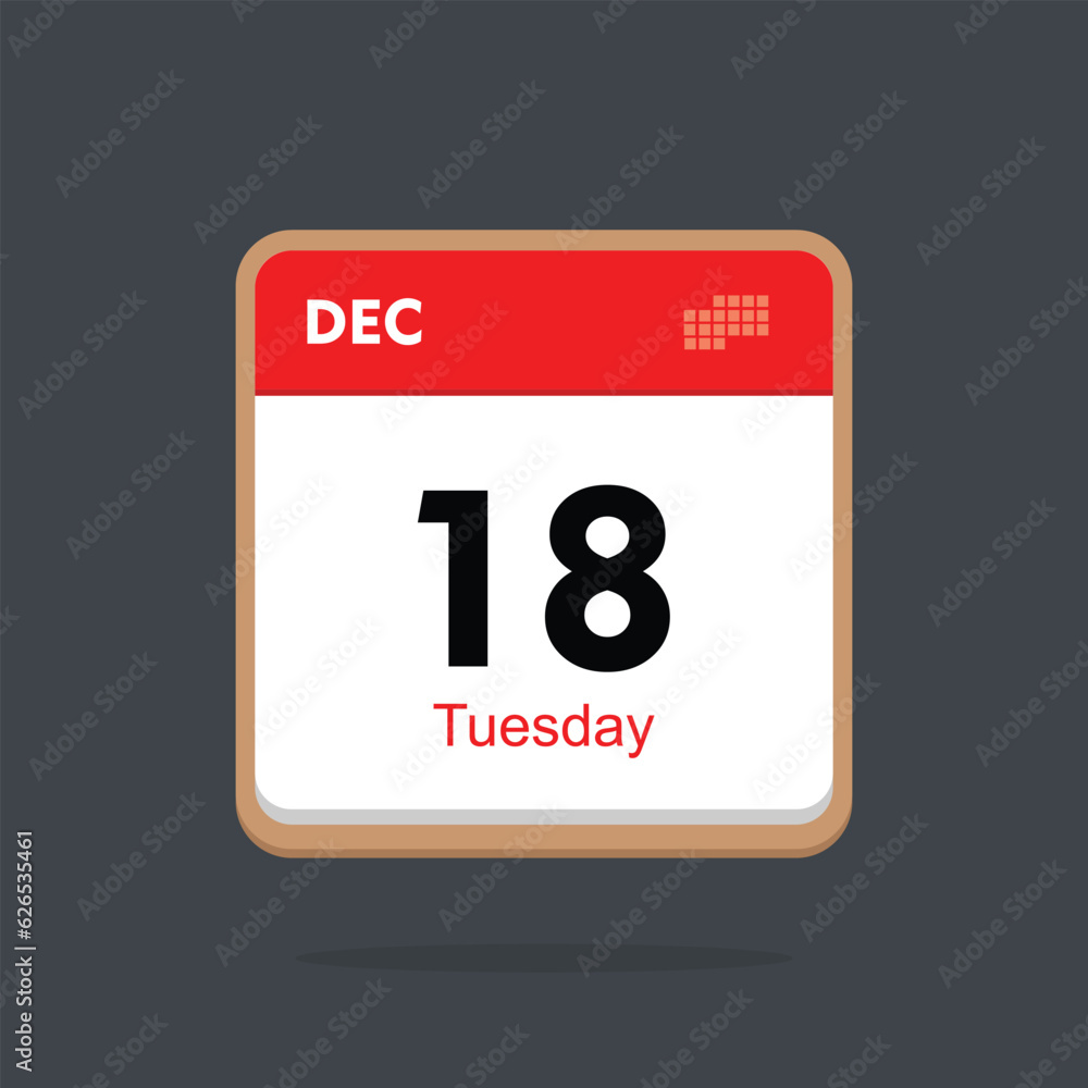 Fototapeta premium tuesday 18 december icon with black background, calender icon