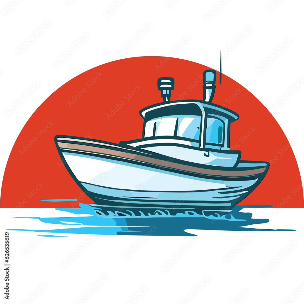 vector animation of a sea ship with a sun, and a cute character vector animation of a sea ship with a sun, and a cute character