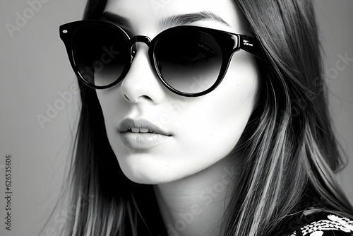 Close up of woman with sunglasses black and white portrait ai generative image