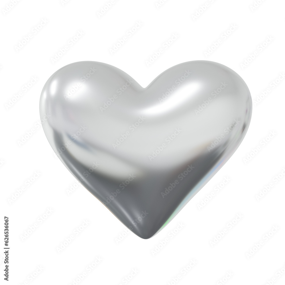 Silver 3D Heart. Cut Out. Realistic Render.