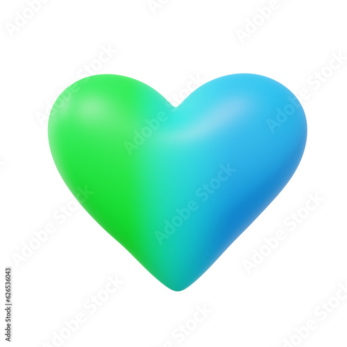 Blue Green Gradient 3D Heart. Cut Out. Realistic Render.