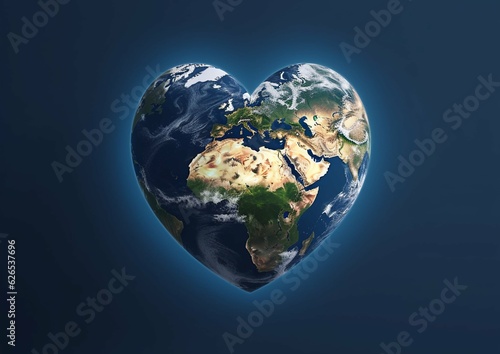 Heart shape planet earth,protect your home,save your planet concept on blue.AI generative