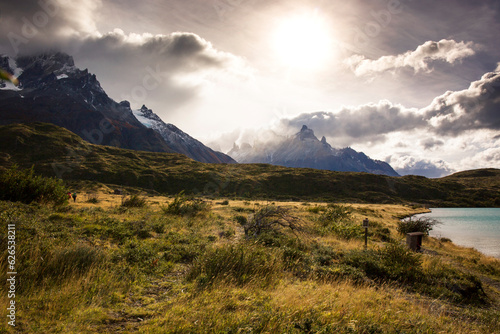 Mountain range with clouds , Cuernos, W Trek in Torres Del Paine, Patagonia, Chili