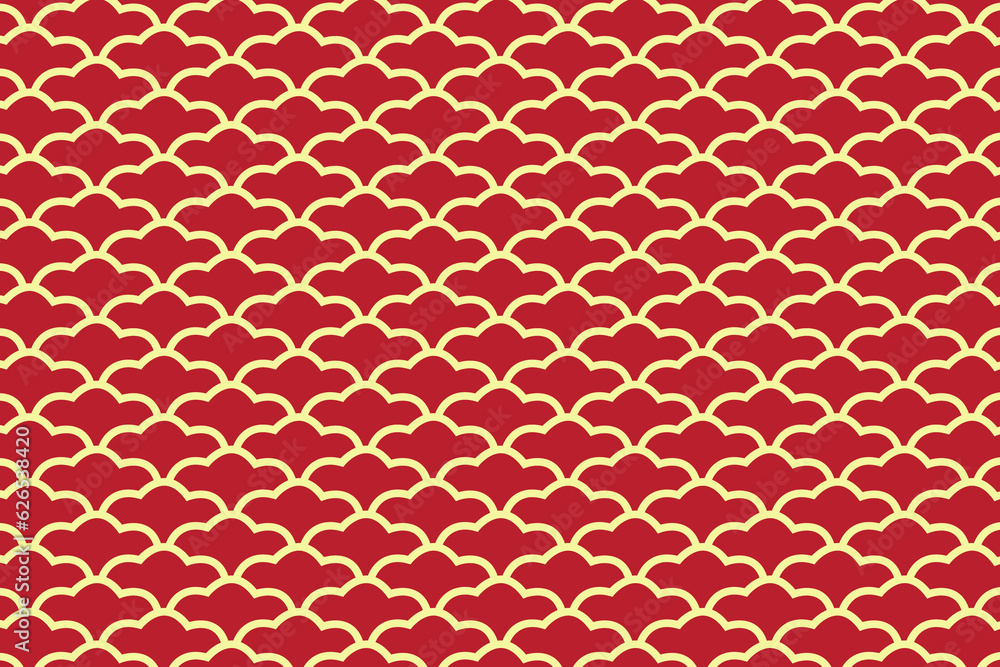 Luxury red and yellow moroccan arabic tiles seamless pattern. Islamic clouds frame grid background. Japanese plaid work vector illustration. Luxury red and yellow moroccan arabic tiles seamless pattern. Islamic clouds frame grid background. Japanese plaid work vector illustration.