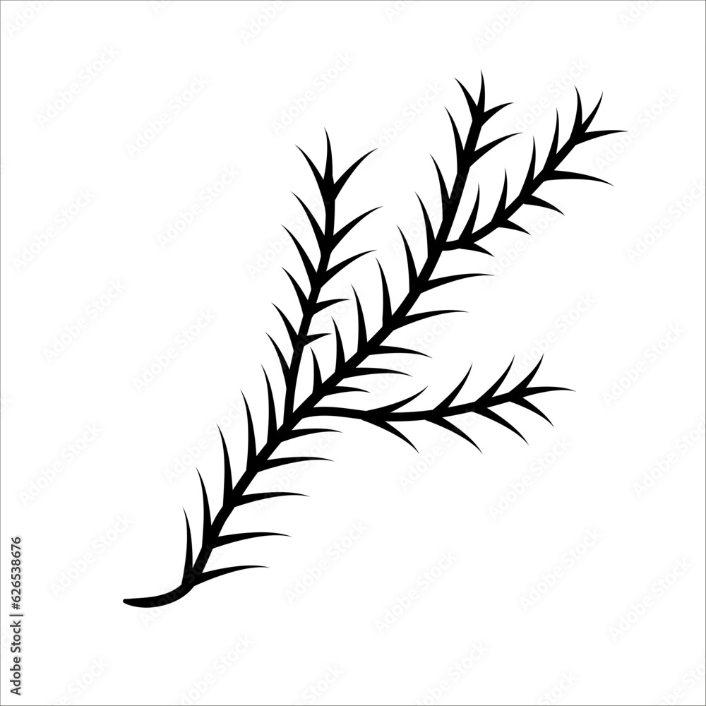 Doodle single twig herringbone, fir, coniferous, pine branch needles element. Vector illustration. Doodle single twig herringbone, fir, coniferous, pine branch needles element. Vector illustration.