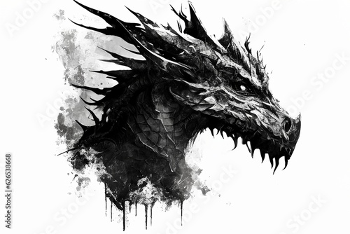 Black and white charcoal drawing of dragon, AI-generative