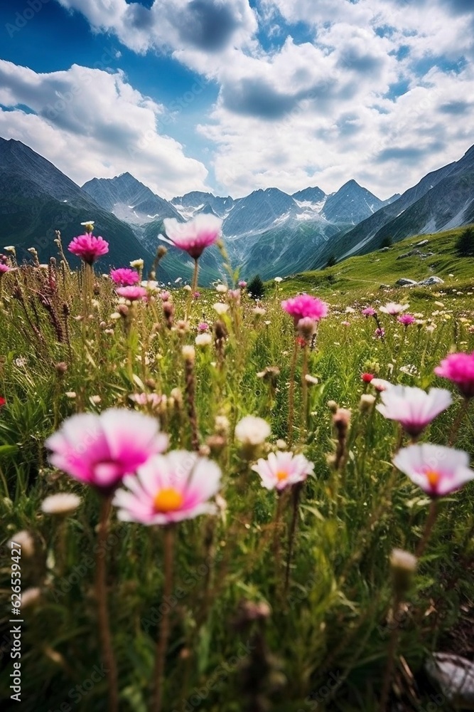Wildflowers field in the Alps