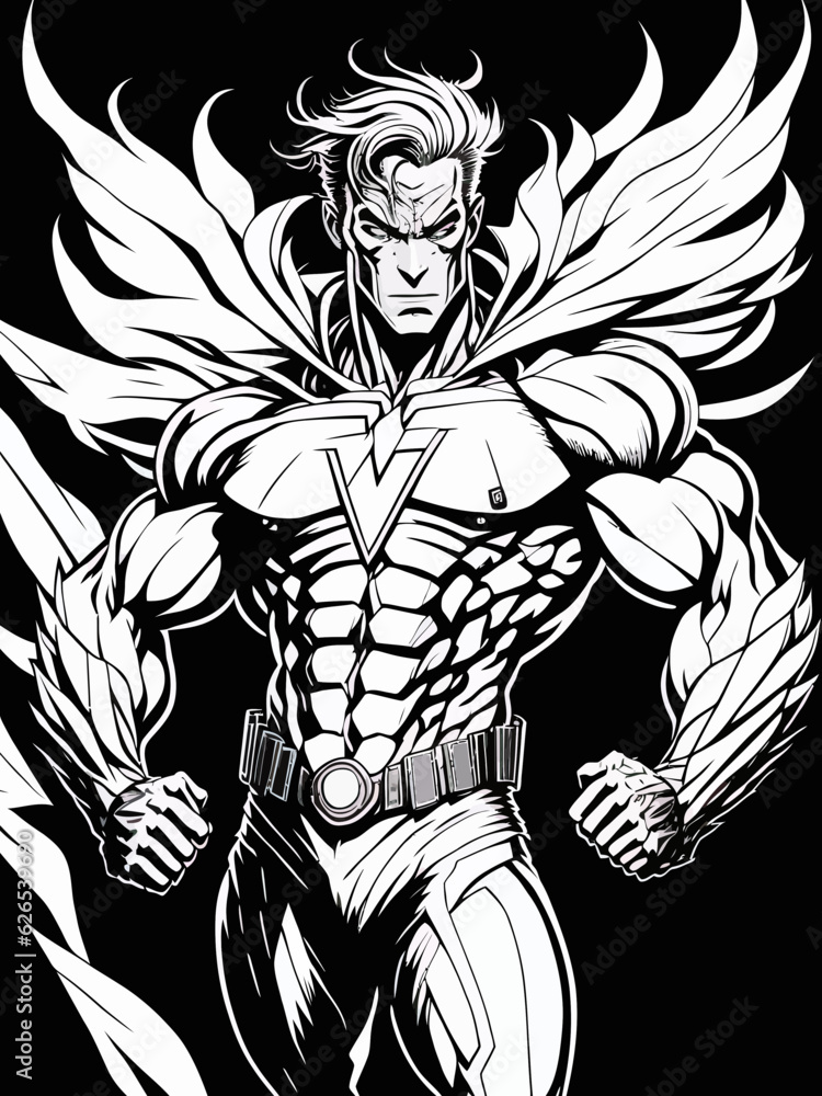 Unleash the Hero Within: Superhero Coloring Page for Kids Stock Vector