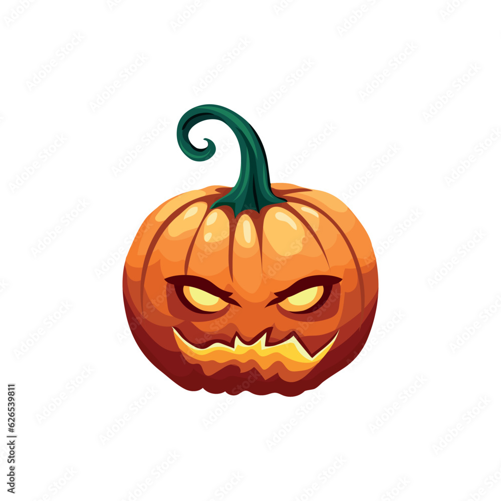 Pumpkin with carved evil face for Halloween vector illustration. Pumpkin with carved evil face for Halloween vector illustration.