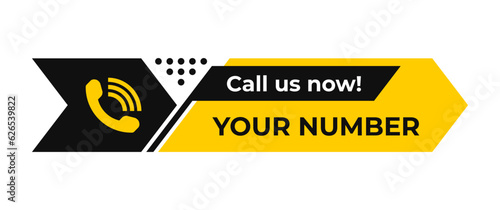 Call us now icons vector. Black and yellow color. Template for phone number, button, sign, ui, contact details. Vector illustration