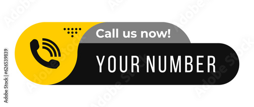 Call us now icons vector. Black and yellow color. Template for phone number, button, sign, contact details, website. Vector illustration