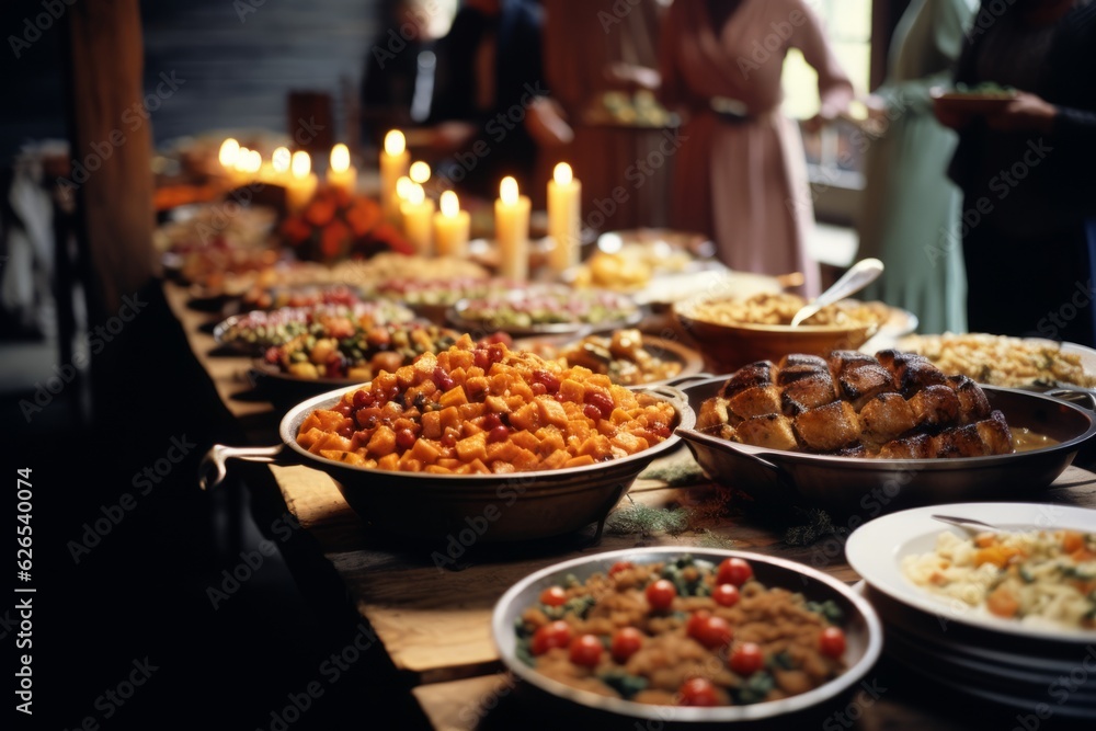 Thanksgiving celebrations, traditional thai food, the family is preparing food for dinner