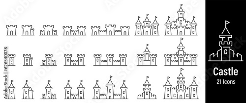 Medieval Castle Set Icons. Castle Tower Line Icon. Vector Illustration