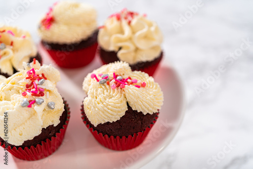 Red Velvet Cupcakes with White Chocolate Ganache Frosting