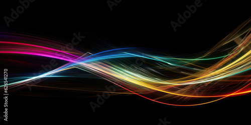 Colorful light trails with motion effect. Illustration of high speed light effect on black background. Generative AI
