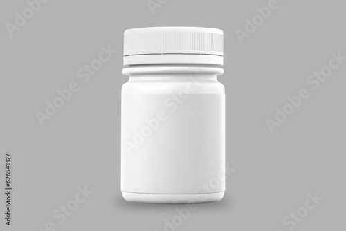 Mockup of plastic bottle. Can be used for medical, cosmetic and etc. Perfect for final pack shot of your product. Blank white plastic medicine and pill bottle mockup with screw cap. 3d rendering. photo