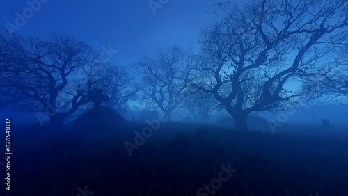 Blue scary forest On the Night of Halloween