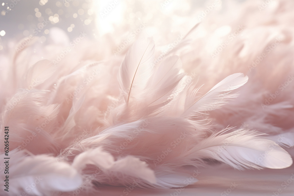 Generative ai: abstract lightly soft of white fluffly feather falling in the air