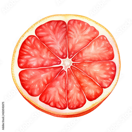 Grapefruit slice. Watercolour vector illustration on transparent background.
