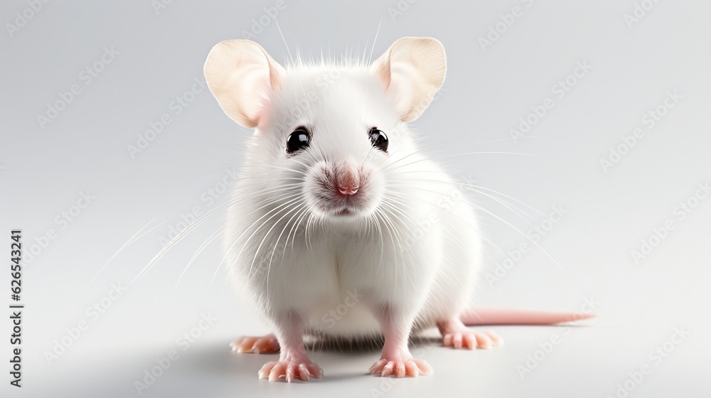 Studio shot of white mouse isolated on a white background, colose up. Generative AI