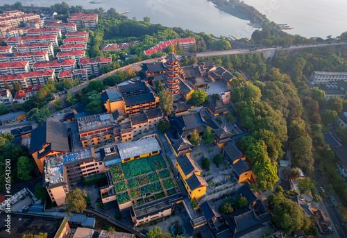 Aerial view of Jiming Temple in Nanjing, Jiangsu Province, China