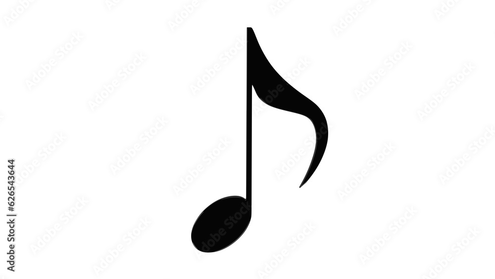 Black eighth music note isolated on white and transparent background. Music concept. 3D render Black eighth music note isolated on white and transparent background. Music concept. 3D render