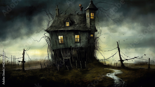 Haunted house background, dark illustration