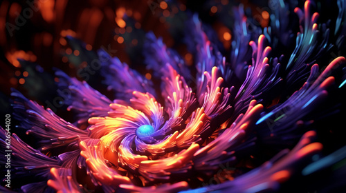 Fractal universe  3D  swirling  colorful geometric shapes  interlacing  glowing edges  infinite zoom  black background  mysterious  intricate  surreal  mathematical beauty  mesmerizing depth