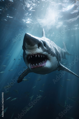 A big white shark in the sea under the water generative ai