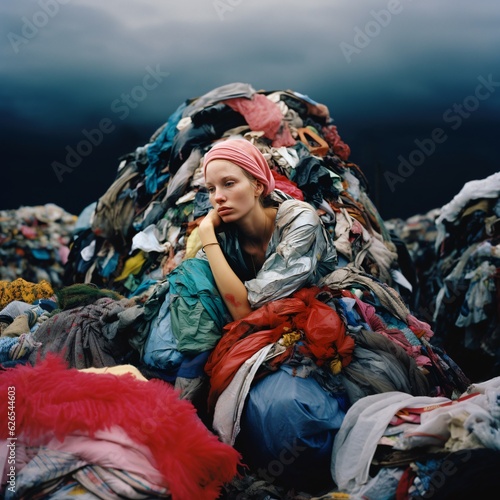 Fast Fashion Industry Waste, Big Pile Of Used Clothes, Recycle Culture, Ecology