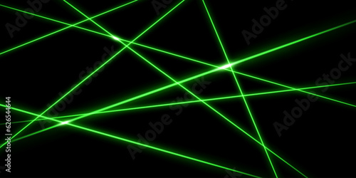 Green intersecting laser beams, glowing stripes. Abstract vector illustration isolated on black background.