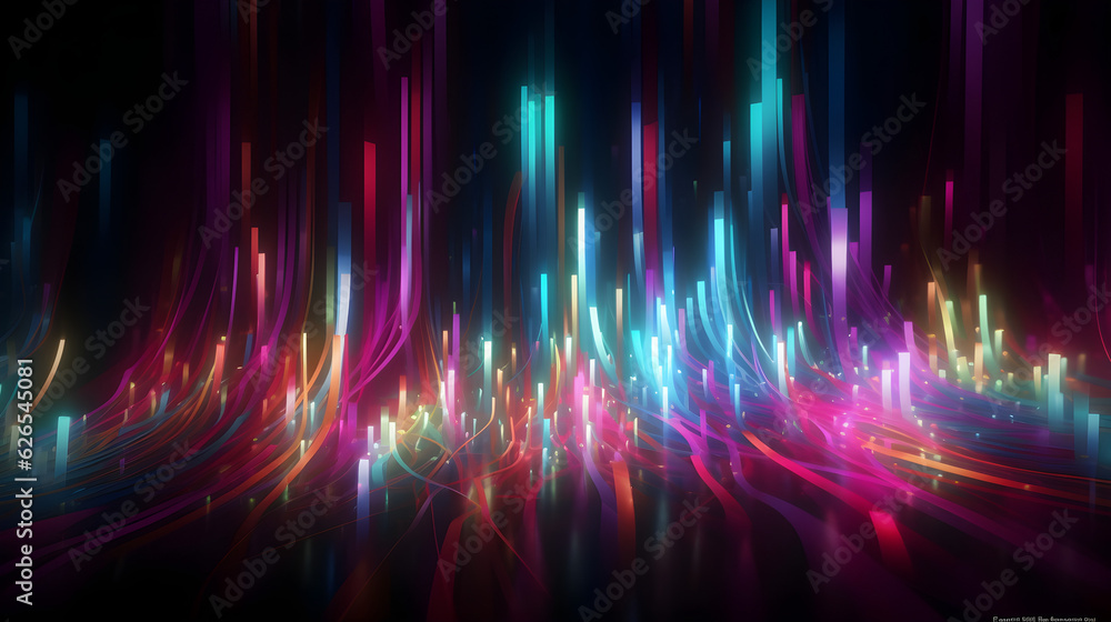 3d technology abstract neon light splash particle background, moving high speed wave lines empty space scene, spotlight, dark night, virtual reality, cyber futuristic sci-fi background. Generative AI