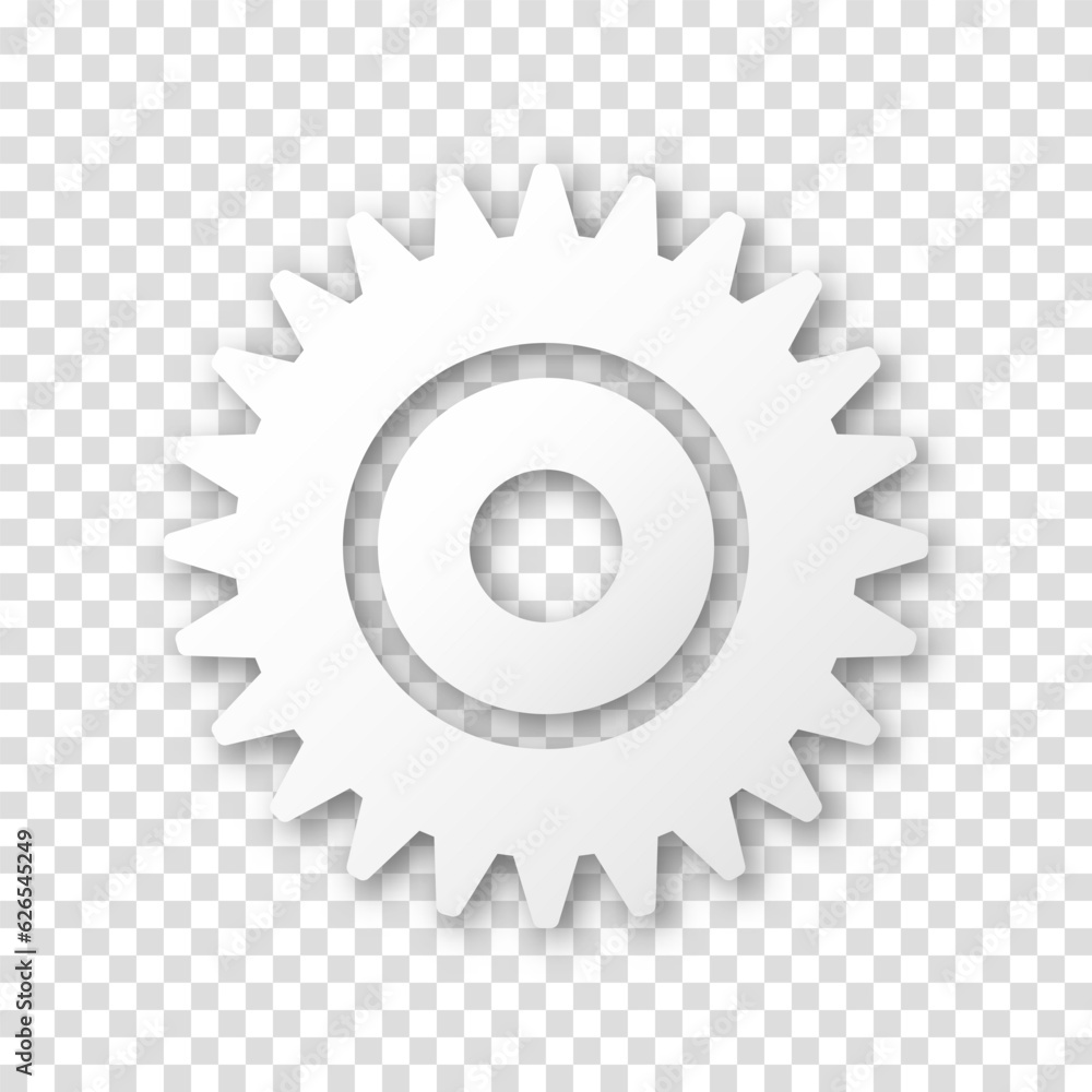 Gear icon, flat design. Machine sprocket gear icon. Realistic vector cogwheel sign symbol on a transparent background. Gear icon, flat design. Machine sprocket gear icon. Realistic vector cogwheel sign symbol on a transparent background.
