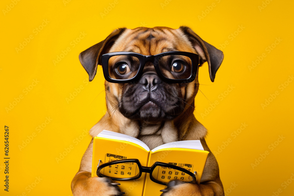 dog financial pet business finance humor background animal funny office yellow. Generative AI.