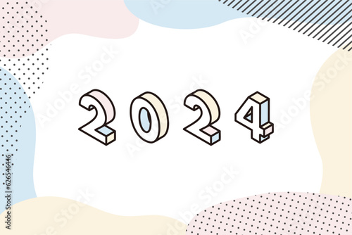 パステルカラーの2024年のバナー ベクターイラスト 見出し　カバー アイソメトリック