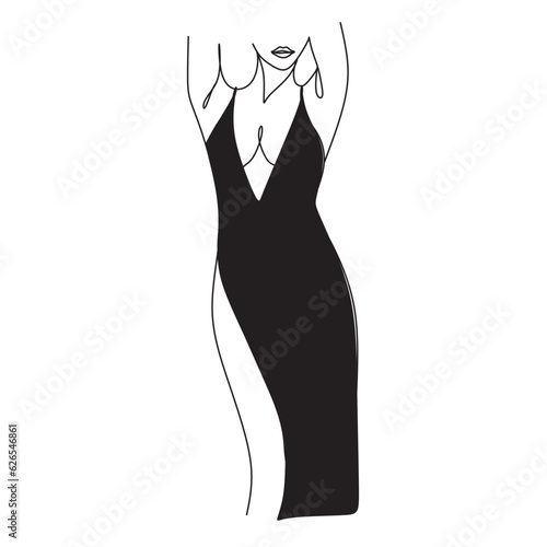 Abstract Woman face one line vector drawing.