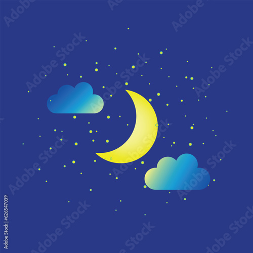 Moon and clouds in the night sky vector style