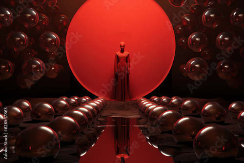 Red fashion runway balls generative ai
