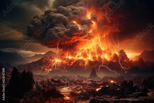 Fototapete Destruction and purification of the planet earth with fire the end of the world
