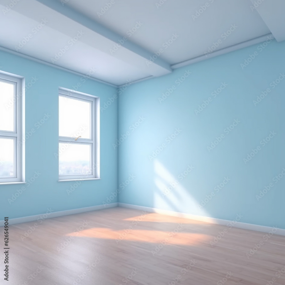 Fototapeta premium empty room blue wall with window