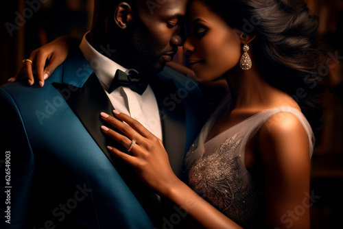 Obraz na plátne African couple well dressed wearing and elegant suit and dress