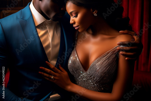 Fototapeta African couple well dressed wearing and elegant suit and dress