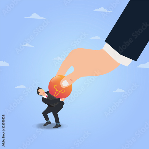 Vector hand snatch bulb from the businessman. Ideas theft or copy right issue concept illustration