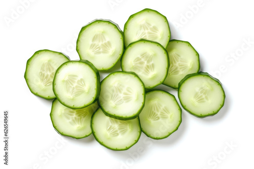 Sliced cucumber isolated on white background: avor the Freshness: Abundance of Cucumber Slices on Clean White Surface. Generative AI