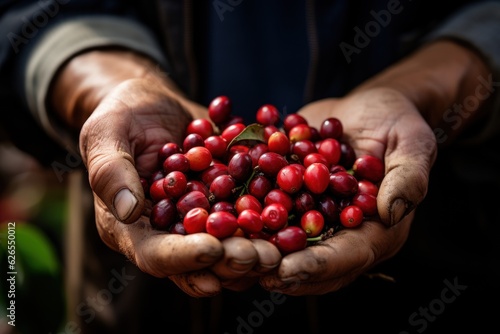 Arabica coffee berries by Farmer's hand Robusta and Arabica coffee berries by Farmer's hand Gia Lai Vietnam © sirisakboakaew