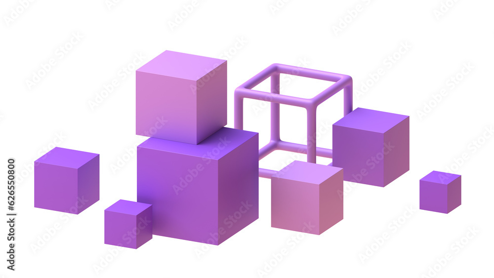Obraz premium Geometric composition with purple cubes, 3d render