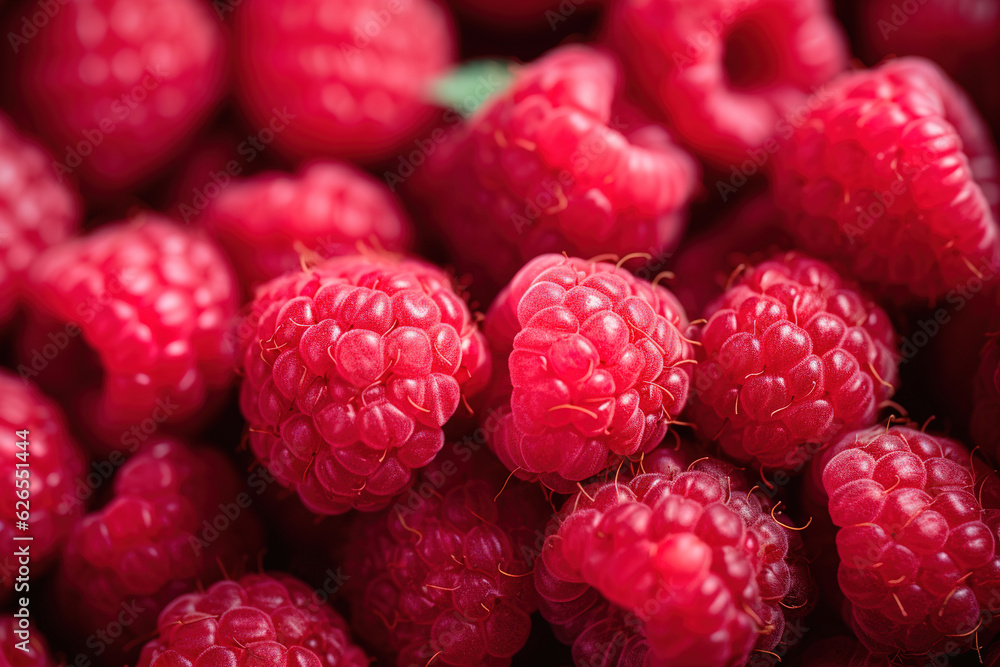 Fresh raspberries background with copy space top view close up generative ai Fresh raspberries background with copy space top view close up generative ai