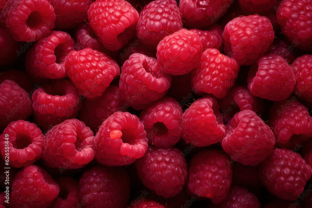 Fresh raspberries background with copy space top view close up generative ai Fresh raspberries background with copy space top view close up generative ai