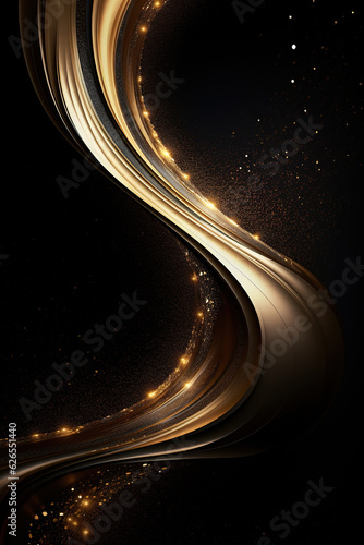 Golden glitter on black background with metallic particles and glittering blur generative ai