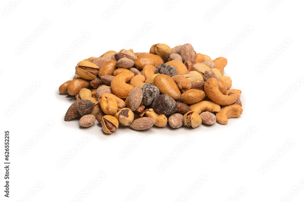 A group of almonds, pistachios, walnuts, macadamia, cashews. A group of almonds, pistachios, walnuts, macadamia, cashews.